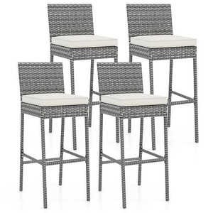 Set of 4 Patio Wicker Barstools with Soft Seat Cushion and Cozy Footrest-Set of 4 - Color: Gray D681-HW72976-4