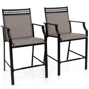 Outdoor Counter Stools Set of 2 Heavy-Duty Barstools with Footrest and Armrests-Coffee - Color: Cof D681-NP11630CF-2