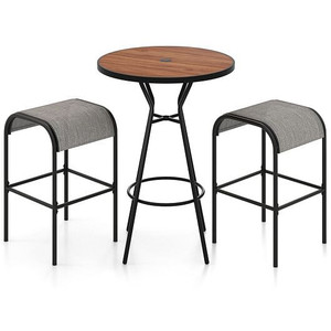 3 Pieces Outdoor Round Bar Table Set with 1.6 Inches Umbrella Hole B593-NP11756+NP11410CF-2