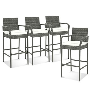 All Weather PE Rattan Bar Chairs Set of 4 with Armrests and Seat Cushions for Porch Backyard - Colo D681-HW71636-4