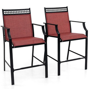 Outdoor Counter Stools Set of 2 Heavy-Duty Barstools with Footrest and Armrests-Red - Color: Red D681-NP11630RE-2
