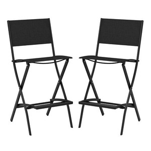 Folding Bar Stools Set of 2 Backrest Humanized Footrest-Black - Color: Black D681-NP11341DK-2