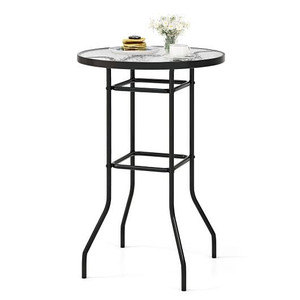 38 Inch Patio Bar Table with Tempered Glass Tabletop - Color: Black D681-NP11337