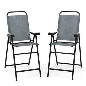 Patio Folding Bar Stool Set of 2 with Metal Frame and Footrest-Blue - Color: Blue D681-NP11342BL-2