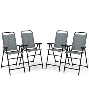 Patio Folding Bar Stool Set of 4 with Metal Frame and Footrest-Blue B593-NP11342-4
