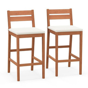 Set of 2 Outdoor Wood Barstools with Soft Seat Cushion-Off White - Color: Off White - Size: 24 inch D681-HW71567WH-2