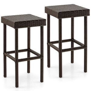 2 Pieces Patio Rattan Wicker Bar Stool Chairs-Brown - Color: Brown D681-NP10462CF-2