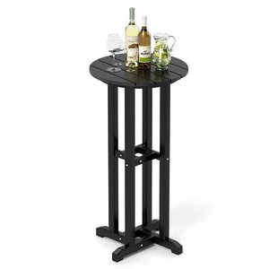21.5 Inch Round Bar Table Patio HDPE Bar Height Dining Table with Slatted Tabletop-Black - Color: B D681-NP12062DK