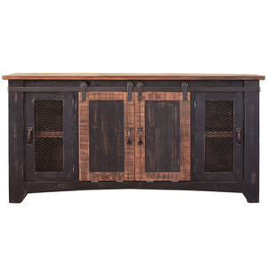 60" Black Solid Wood Cabinet Enclosed Storage Distressed TV Stand N270-528709 60" Black Solid Wood Cabinet Enclosed Storage Distressed TV Stand N270-528709