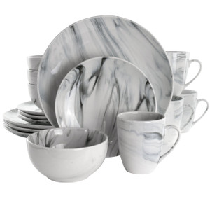 Elama Fine Marble 16 Piece Stoneware Dinnerware Set in Black and White D970-EL-FINEMARBLE