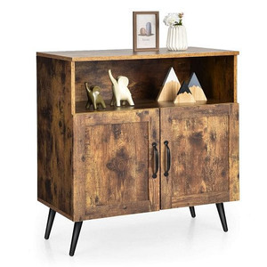 Mid-century Wooden Storage Cabinet Wine Glass Holders-Rustic Brown - Color: Rustic Brown D681-HV10126CF