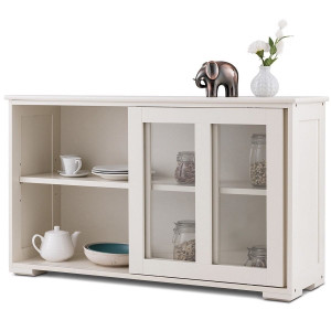 Modern Cream White Wood Buffet Sideboard Cabinet with Glass Sliding Door Q280-WBSCD1659420123