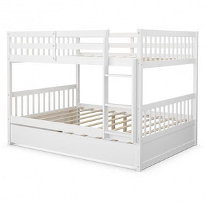 Full over Full Bunk Bed Platform Wood Bed with Ladder-Gray B593-HW65358COLOR+
