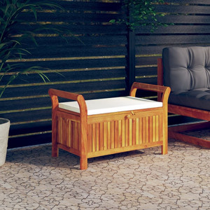  Garden Storage Bench Cream White, Natural Wood A949-319714