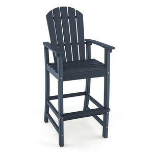 30 Inches Counter Height Outdoor HDPE Bar Stool with Armrests and Footrest-Navy - Color: Navy - Siz D681-NP10897NY