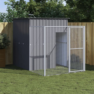  Dog House with Run Anthracite 65"x98.8"x71.3" Galvanized Steel A949-172365