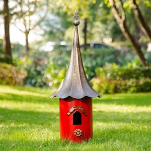 Red Metal Birdhouse with Copper Bronze Finish Gramophone Roof Q280-THFMPB67145839