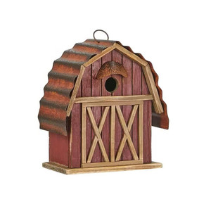 Outdoor Red Wood and Metal Barn Style Hanging Bird House Q280-GWRBH3150692871