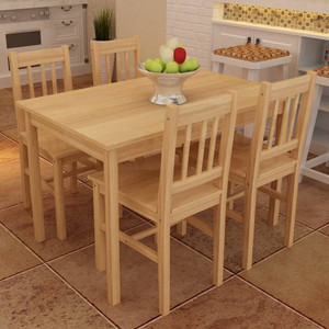 Dining Table and Chairs Natural Pine wood 5 Pieces Durable A949-241220 Dining Table and Chairs Natural Pine wood 5 Pieces Durable A949-241220