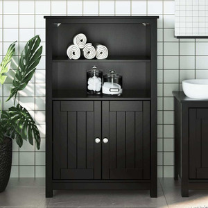  Bathroom Cabinet Black Solid pine wood, engineered wood, metal A949-358547