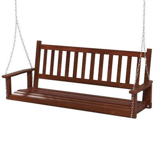 3-Person Wooden Outdoor Porch Swing with 800 lbs Weight Capacity-Brown - Color: Brown D681-NP11446BN 3-Person Wooden Outdoor Porch Swing with 800 lbs Weight Capacity-Brown - Color: Brown D681-NP11446BN