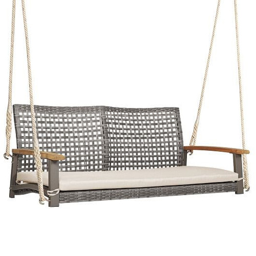 2-Person Patio Wicker Hanging Swing Chair-Off White - Color: Off White D681-HW69766WH 2-Person Patio Wicker Hanging Swing Chair-Off White - Color: Off White D681-HW69766WH
