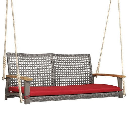 2-Person Patio Wicker Hanging Swing Chair-Red - Color: Red D681-HW69766RE 2-Person Patio Wicker Hanging Swing Chair-Red - Color: Red D681-HW69766RE