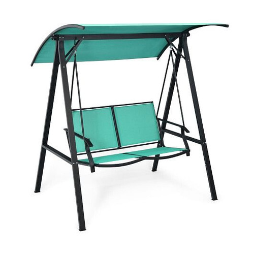 2 Person Patio Swing with Weather Resistant Glider and Adjustable Canopy-Green - Color: Green D681-NP10205GN 2 Person Patio Swing with Weather Resistant Glider and Adjustable Canopy-Green - Color: Green D681-NP10205GN