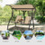 2-Seat Outdoor Cushioned Porch Swing with Adjustable Canopy and Tempered Glass Table-Beige - Color: D681-NP10699MS