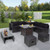 9 Pieces Patio Furniture Set with 32" Fire Pit Table and 50000 BTU Square Propane Fire Pit-Black -  D681-NP10618CF+HW68605DK+