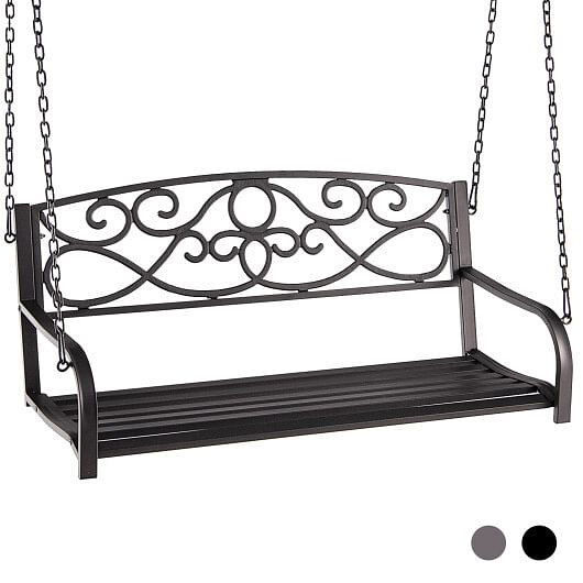 Outdoor 2-Person Metal Porch Swing Chair with Chains-Brown B593-NP10185