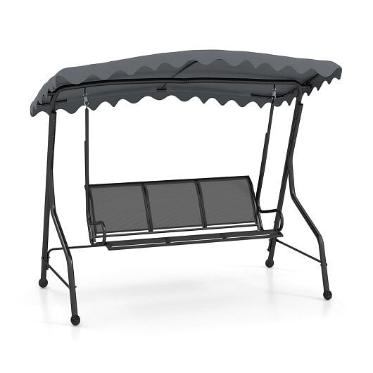 3-Seat Outdoor Porch Canopy Swing with Adjustable Shading-Gray - Color: Gray D681-NP11717GR