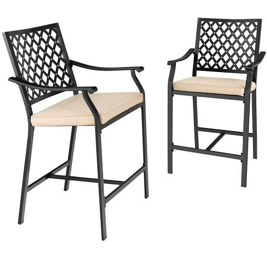 2 Pieces Patio Bar Stool with Height Cushion and Armrest B593-NP10139-22