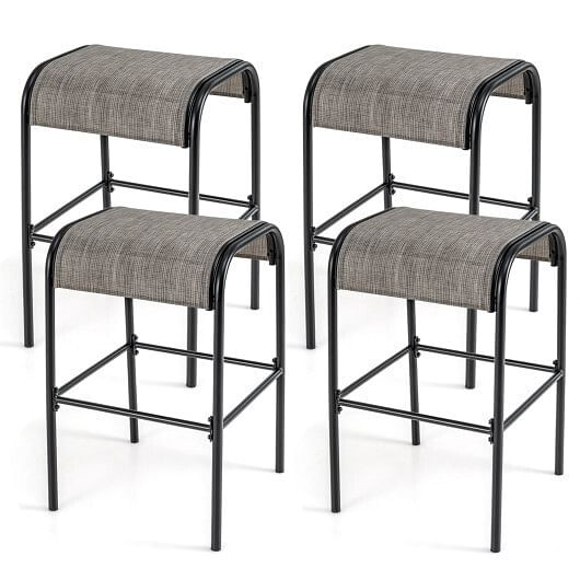 Set of 2/4 Patio Metal Bar Stools with Curved Fabric Seat-Set of 4 - Color: Coffee D681-NP11410CF-4