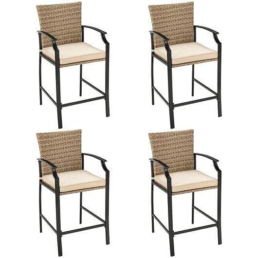 Patio Rattan Bar Stools Set of 4 with Soft Cushions B593-NP10141-22