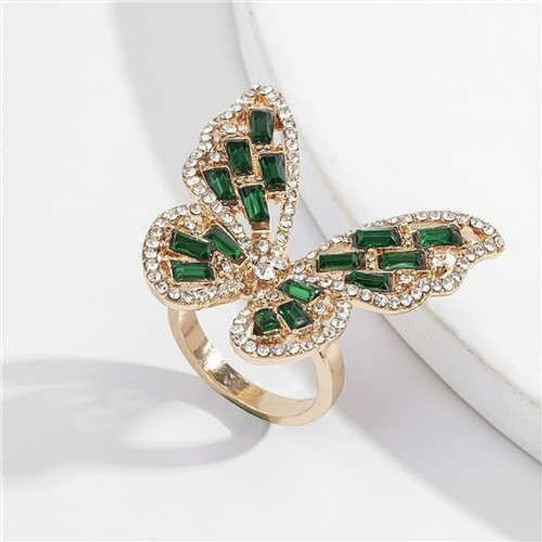 Three-dimensional Butterfly Rhinestone Inlaid Elegant High Fashion Women Wholesale Costume Ring - G A392-fari0983
