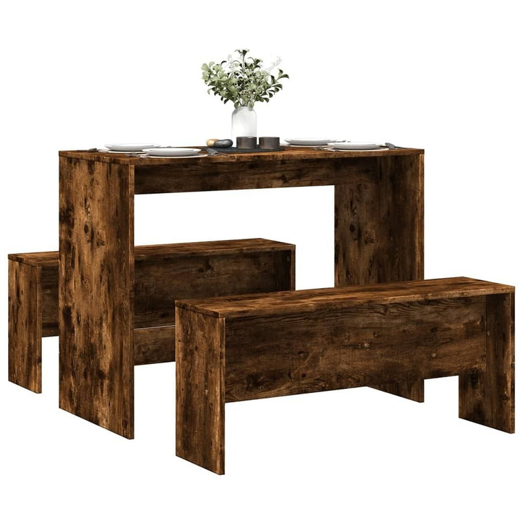  Dining Table And Bench Set Smoked oak Engineered wood Compact A949-855535