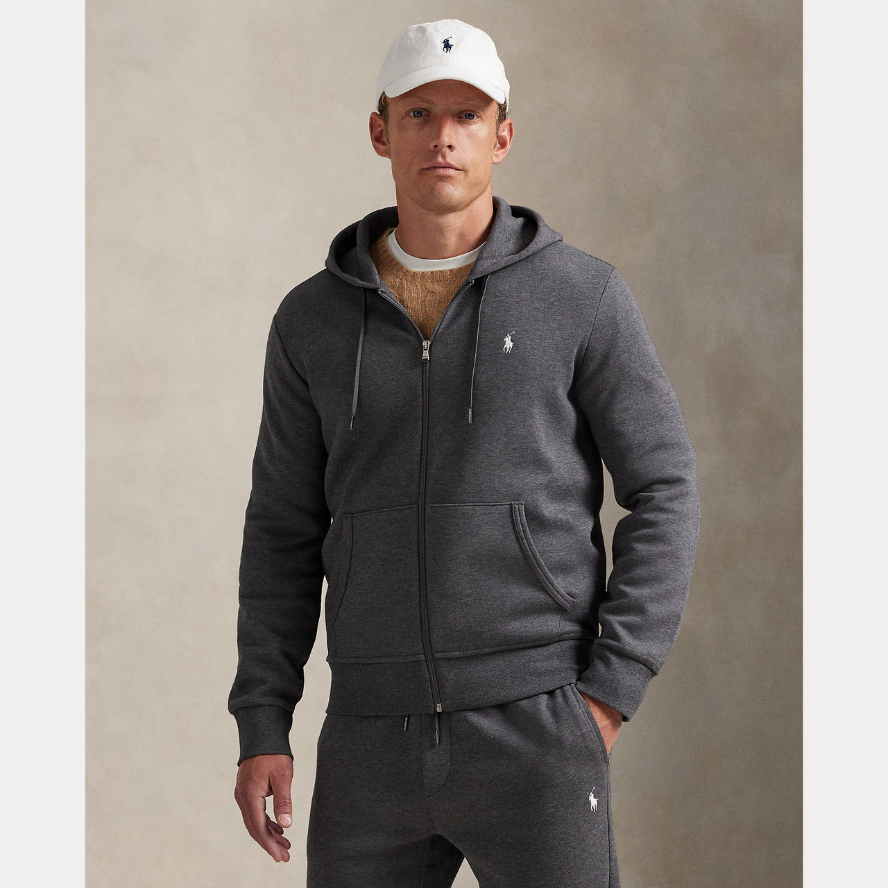 DOUBLE-KNIT FULL ZIP HOODIE-CHARCOAL - Signature Menswear