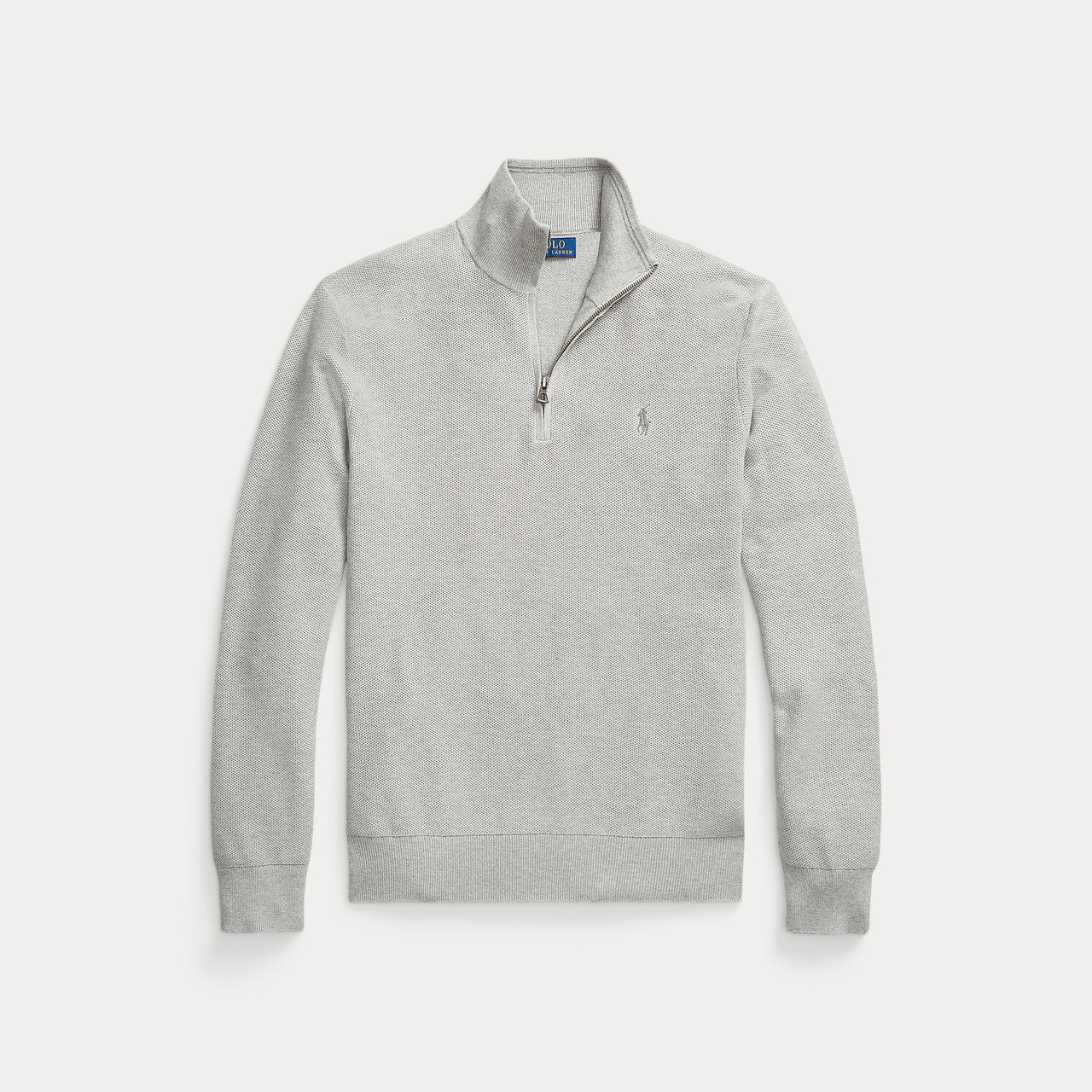 MESH-KNIT COTTON QUARTER-ZIP SWEATER -LT GREY HTR - Signature Menswear