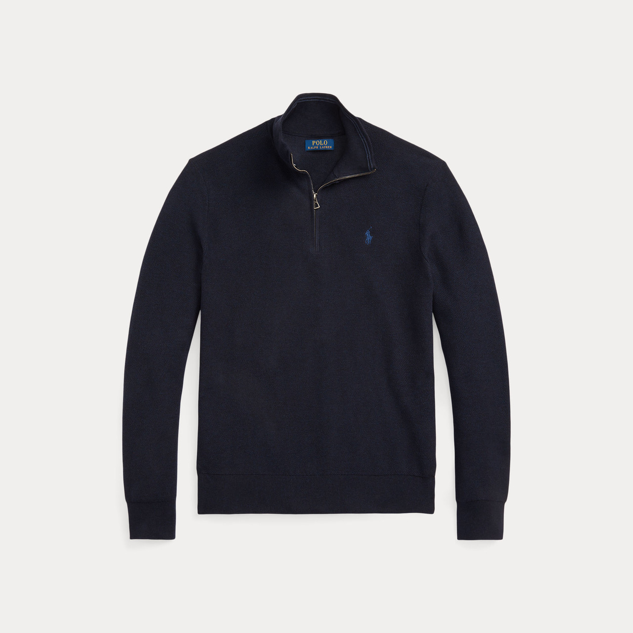 MESH-KNIT COTTON QUARTER-ZIP SWEATER -NAVY HTR - Signature Menswear