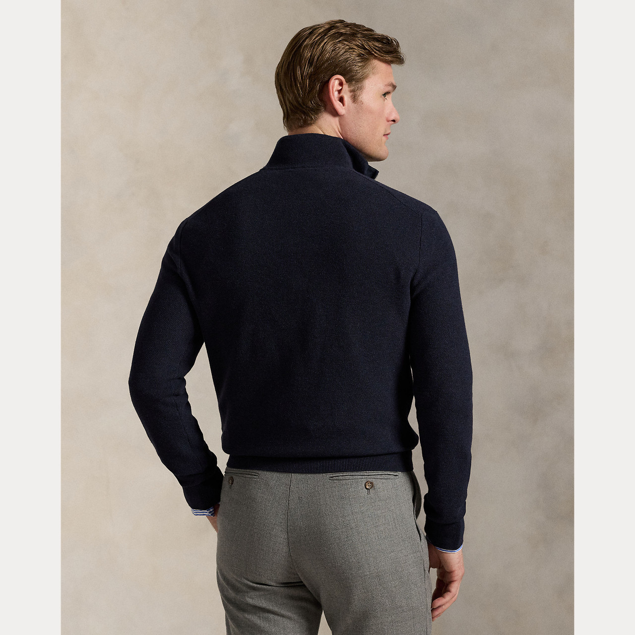 新品 JOURNAL STANDARD Henry Mesh Knit MESH-KNIT COTTON QUARTER-ZIP SWEATER -NAVY HTR - Signature Menswear