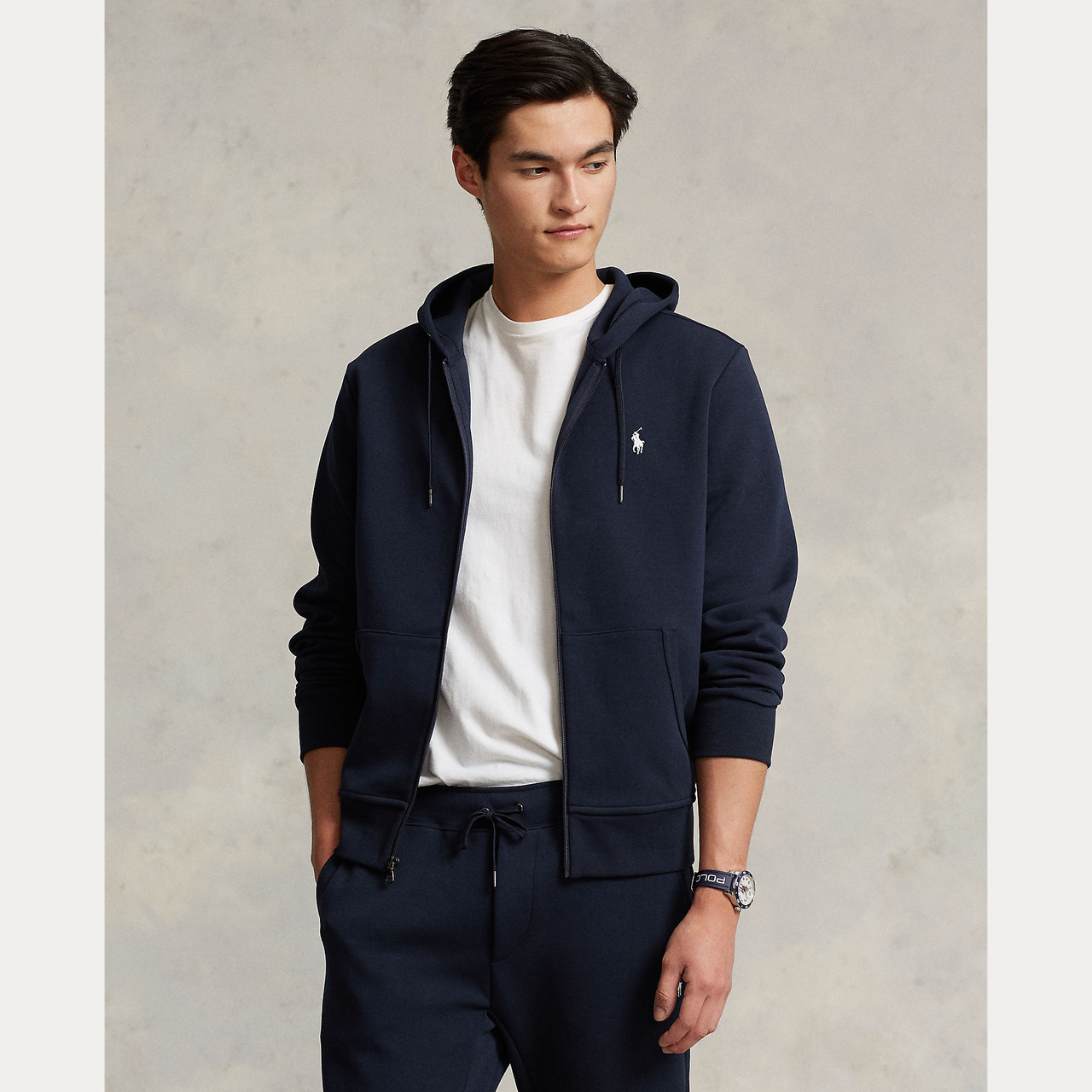 DOUBLE KNIT FULL ZIP HOODIE-NAVY - Signature Menswear