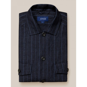 STRIPED LINEN TWILL OVERSHIRT-NAVY/BLUE