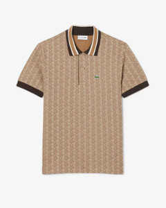 MONOGRAM JACQUARD POLO SHIRT-BEIGE/BROWN MONOGRAM JACQUARD POLO SHIRT-BEIGE/BROWN