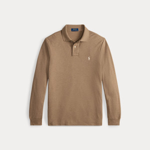 LONG SLEEVE BASIC MESH POLO-BROWN HEATHER LONG SLEEVE BASIC MESH POLO-BROWN HEATHER