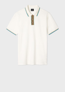 POLOSHIRT WITH STRIPED TIPPING-WHITE POLOSHIRT WITH STRIPED TIPPING-WHITE