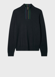 MERINO WOOL SPORT STRIPE HALF ZIP-BLACK MERINO WOOL SPORT STRIPE HALF ZIP-BLACK