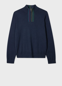 MERINO WOOL SPORT STRIPE HALF ZIP-NAVY MERINO WOOL SPORT STRIPE HALF ZIP-NAVY