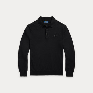 WOOL POLO COLLAR SWEATER-BLACK WOOL POLO COLLAR SWEATER-BLACK