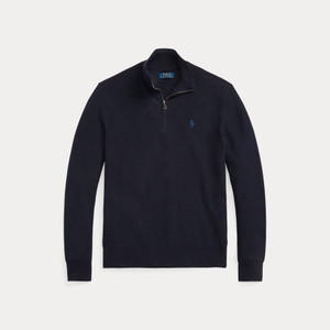 MESH-KNIT COTTON QUARTER-ZIP SWEATER -NAVY HTR MESH-KNIT COTTON QUARTER-ZIP SWEATER -NAVY HTR